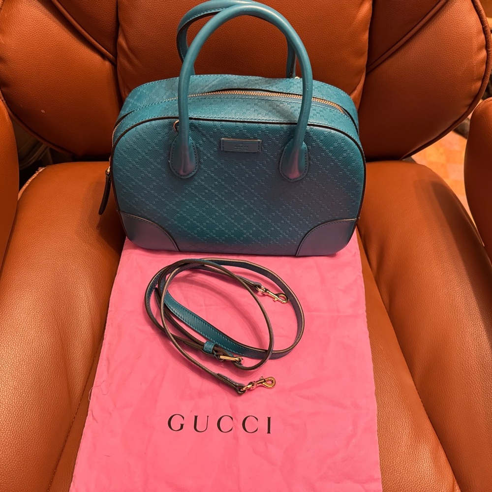 Gucci Bright Diamanté Satchel Bag in Teal Blue - Picture 2 of 12